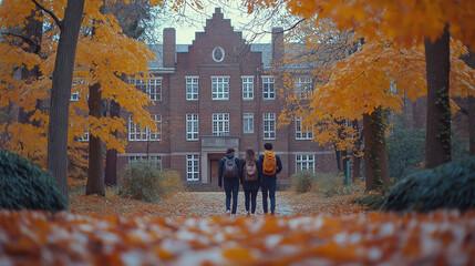 students carrying backpacks walking around the fall campus during back-to-school season, capturing the energy and excitement of the new academic year