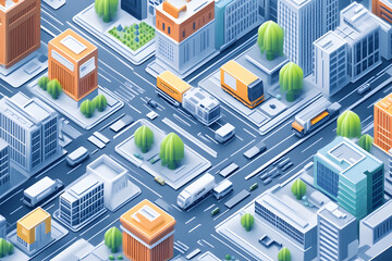 Obraz premium Isometrische Darstellung einer modernen Stadt mit Straßen und Gebäuden