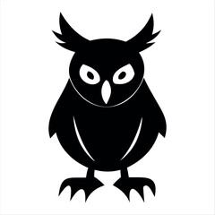 Christmas vector a black silhouette of an owl with large eyes and tufted ears standing against a transparent background