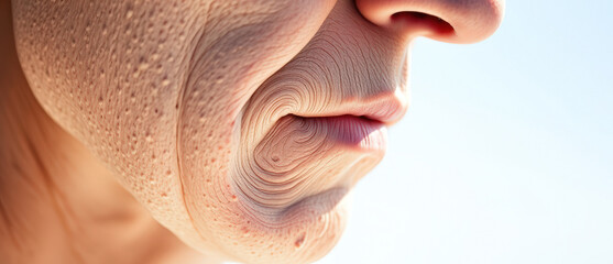 Naklejka premium Close-up of wrinkled skin on an older person's face