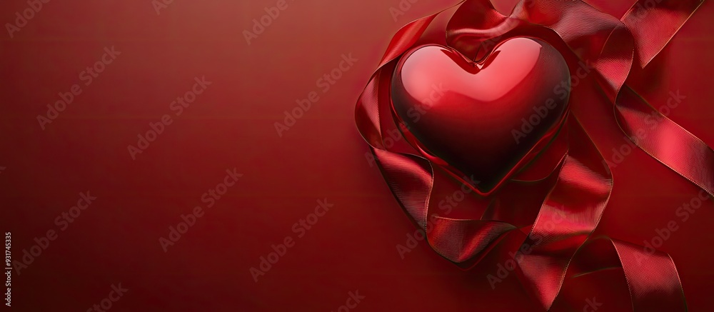 Leinwandbilder red backdrop red heart and ribbon. with copy space image. Place for adding text or design