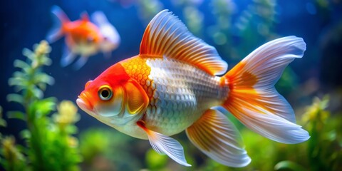 Fototapeta premium Oranda goldfish in aquarium fish tank close up