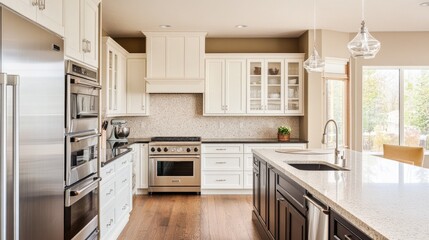 A spacious kitchen in a newly renovated home, with modern appliances and a large island, representing desirable real estate features.