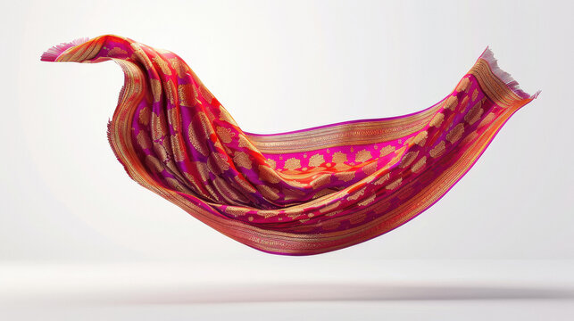 indian female clothes sari flying on white background