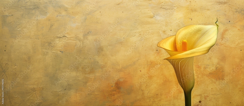 Fototapete textured vintage paper background featuring a yellow calla lily. with copy space image. place for ad