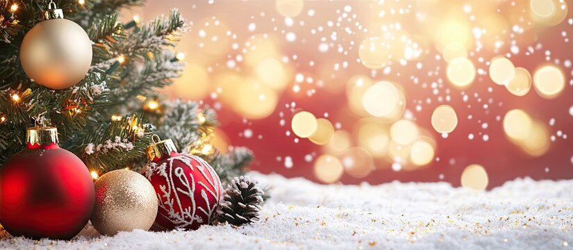 Christmas backdrop featuring classic decorations and copy space