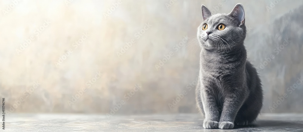 Poster a gray cat on a neutral background with copy space world cat day