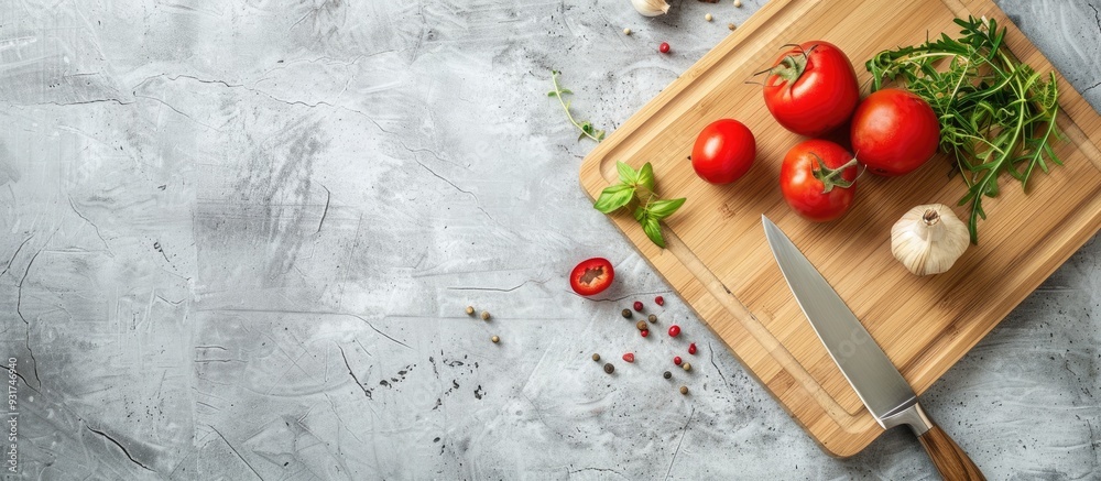 Poster bamboo kitchen cutting board set blank for copy space for text or food top view flat lay on a white 