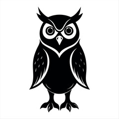 Christmas vector a symmetrical black and white illustration of a stylized owl with prominent eyes and feather tufts on its head