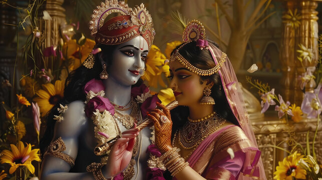 beautiful statue of radha and krishna