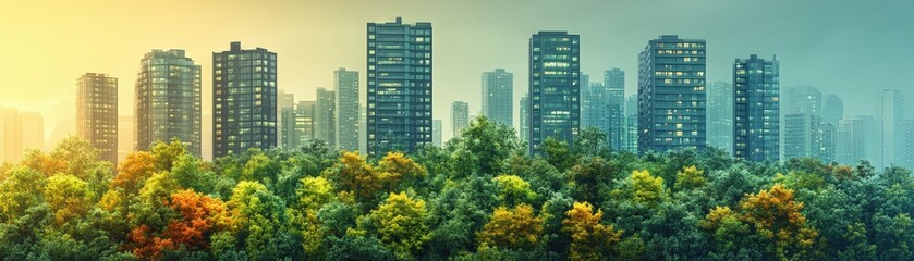 Urban green building initiative, promoting eco-friendly construction, flat design illustration