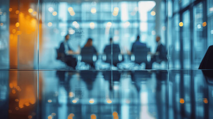 Business Meeting Behind Glass Wall With Reflections Modern Office Environment