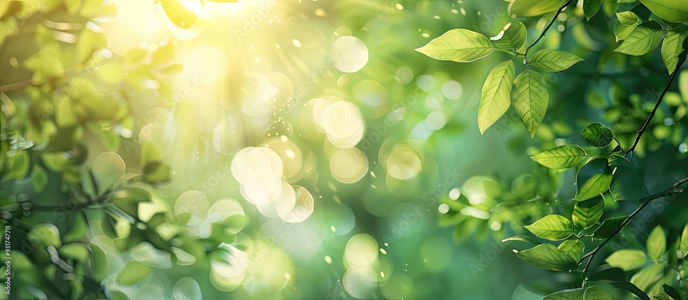 Poster Background featuring abstract blurred foliage and bright summer sunlight for your text or advertisement. with copy space image. Place for adding text or design