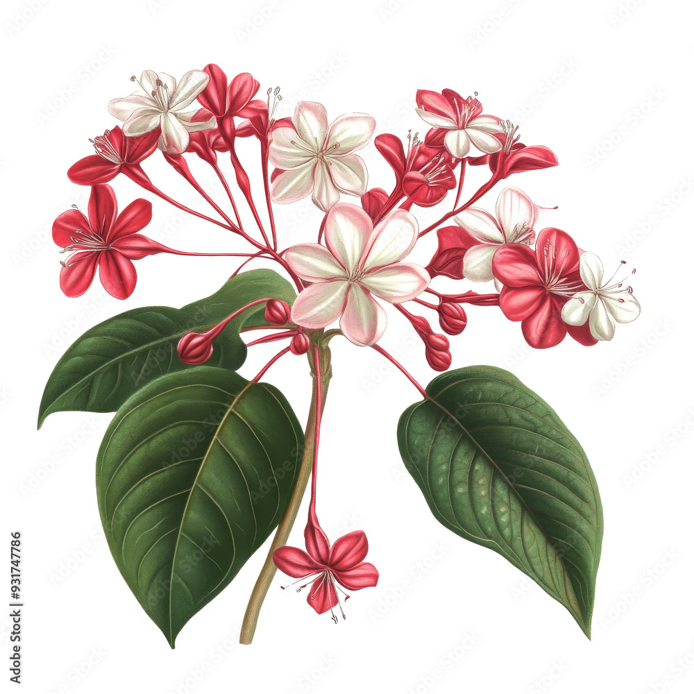 Wall mural Red and White Tropical Flowers