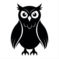 Christmas vector a stylized black owl with large eyes and pointed ears standing against a transparent background simple design