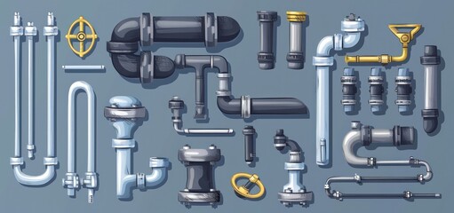 Fototapeta premium Assortment of Industrial Pipes and Fittings