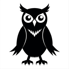 Christmas vector a stylized black owl with large eyes and prominent ear tufts standing upright on a transparent background