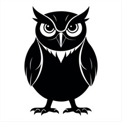 Christmas vector a stylized black and white illustration of an owl with large eyes and prominent ear tufts standing upright
