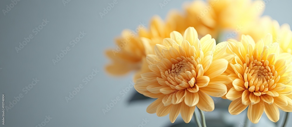 Poster Yellow chrysanthemum set against a gray background. with copy space image. Place for adding text or design