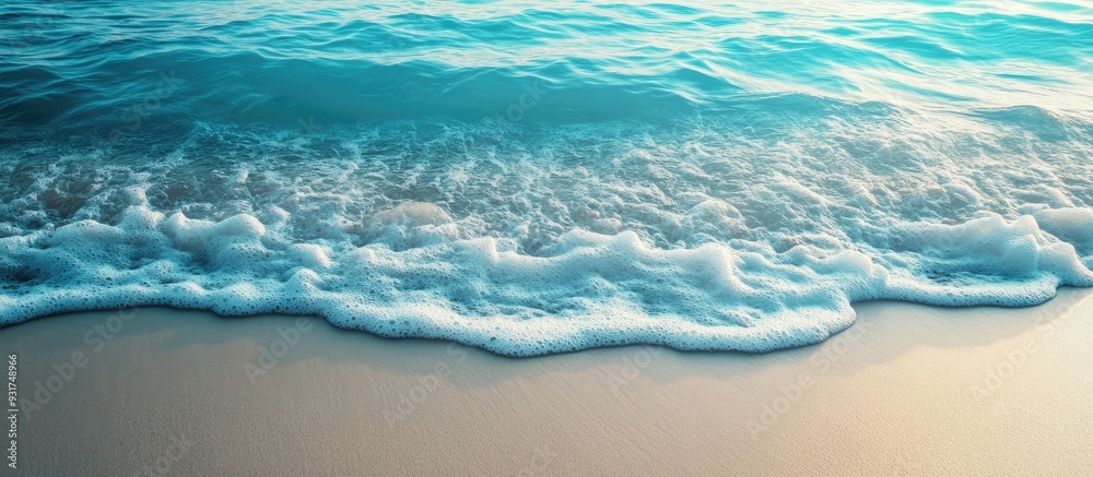 Poster Gentle ocean waves on a tropical sandy beach during summer background. with copy space image. Place for adding text or design