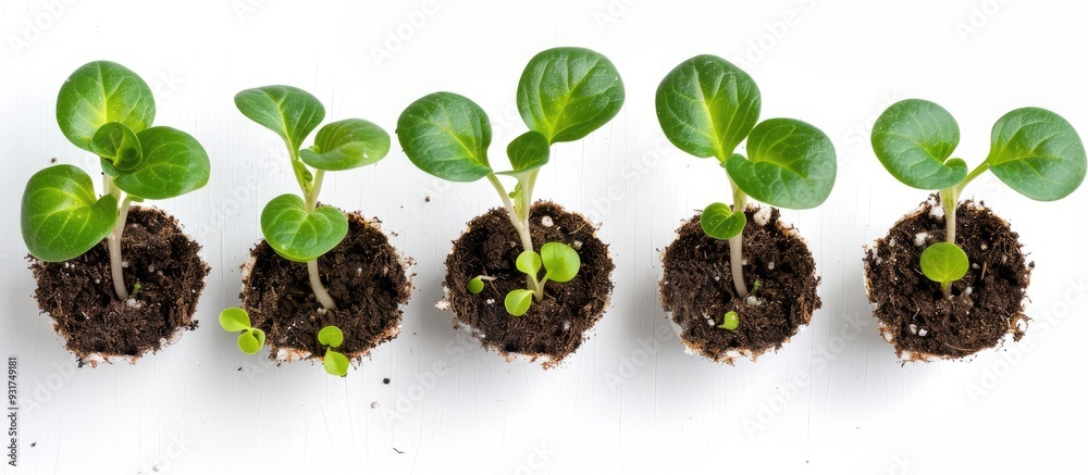 Aufkleber Group of young seedlings set against a white background An image of seedlings from a top view Seedlings prepared for transplanting. with copy space image. Place for adding text or design