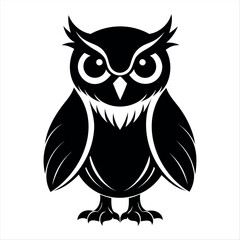 Christmas vector a stylized black and white illustration of an owl with large eyes and prominent ear tufts standing upright