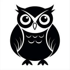 Christmas vector a simple black and white illustration of a cartoon owl with large eyes and a small beak centered view