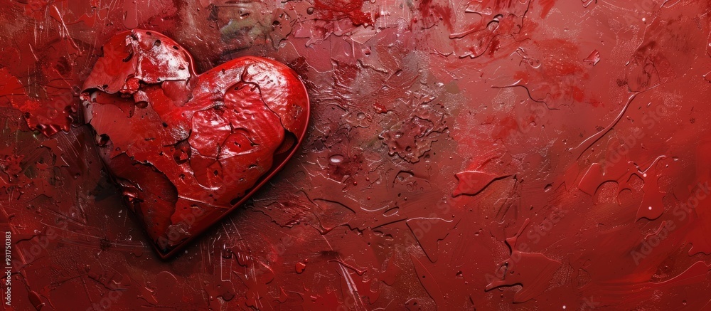 Poster red heart background image for a love concept greeting card banner or poster close up with copy spac