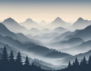 Obraz premium Misty forest multiple mountains background