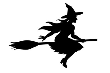 A Witch on a broomstick black vector