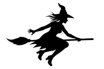 A Witch on a broomstick black vector