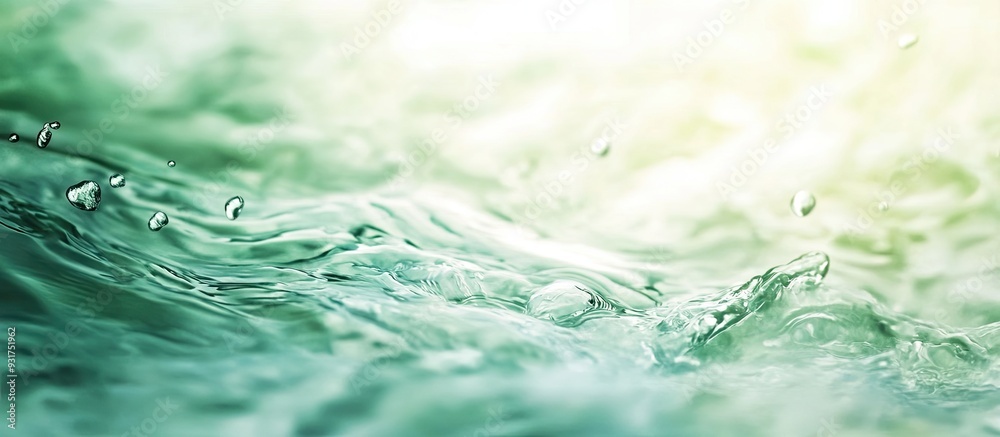 Aufkleber defocused blurred transparent green calm water surface texture featuring splashes and bubbles stylis