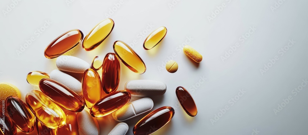 Poster supplements and vitamins against a white background selective focus medicine. with copy space image.