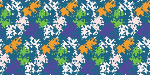 Obraz premium Simple glitch geometric seamless abstract border with playful woven summer color. Bright whimsical gender neutral bold irregular shape textile Cotton effect banner