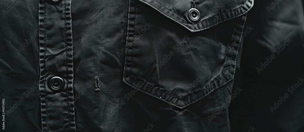 Poster close up of a dark men s shirt. with copy space image. place for adding text or design