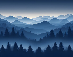 Blue Misty forest multiple mountains background