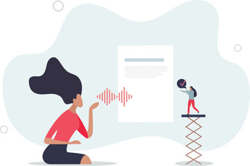 AI transcription software as speech into text transcript.flat design with people.