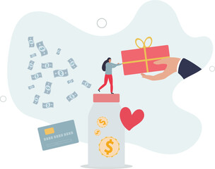 Charity donation and money sharing for support and help .Generosity and collective community financial assistance.flat design with people.