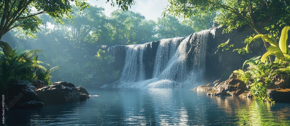 Aufkleber a large waterfall located in the heart of the forest with copyspace