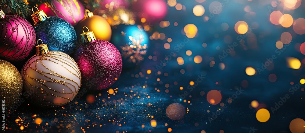 Aufkleber colorful christmas ornaments for a festive background image. with copy space image. place for adding