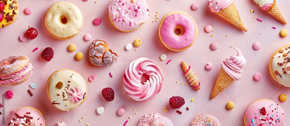 Aufkleber kid party dessert arrangement of playful ice cream cone donut cloud and heart shaped cookies gingerb