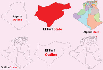 Obraz premium El Tarf map vector of Algeria, El Tarf line map, El Tarf with city map, El Tarf outline map