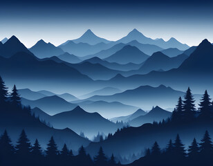 Obraz premium Blue Misty forest multiple mountains background