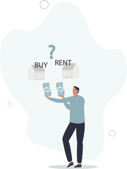 House buy or rent, making decision for owning property and real estate,flat design with people.