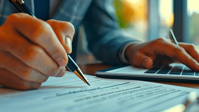 A real estate broker or sales representative advising a client on the purchase of a home and drafting a contract. Concept of home loans