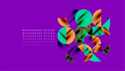 Color beautiful circles, semi circles, squares and round triangles. Geometric mosaic style pattern abstract background for wallpaper, banner, backdrop, card, book Illustration, landing page