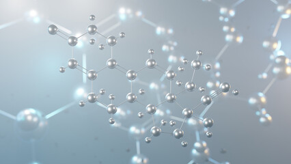 gestrinone molecular structure, 3d model molecule, contraceptive, structural chemical formula view from a microscope