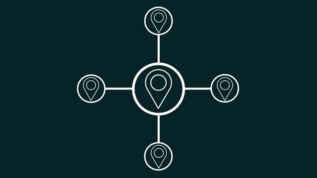 Abstract location ,map pin icon animation on background.