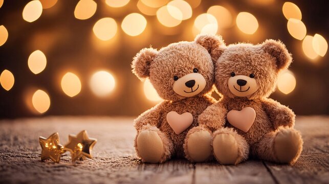Cute and cuddly teddy bears with hearts and stars