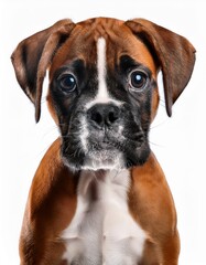 ボクサーの子犬のポートレート（Boxer puppy portrait on white background）
